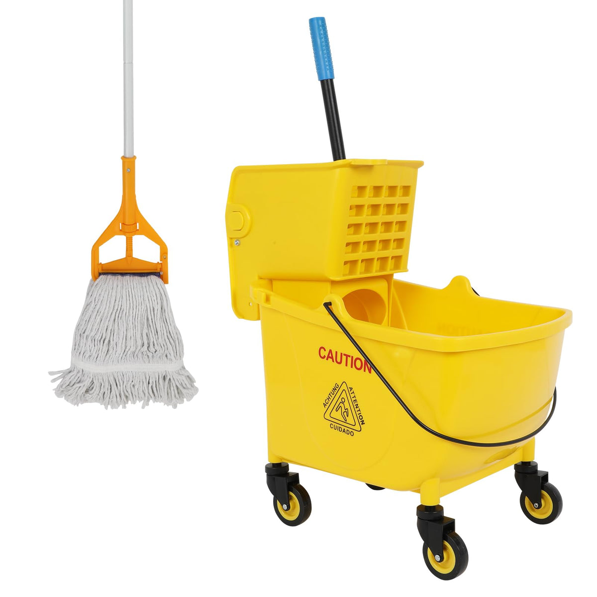 35 Qt Commercial Mop Bucket with Side Press Wringer on Wheels and Mops Set for Floor Cleaning