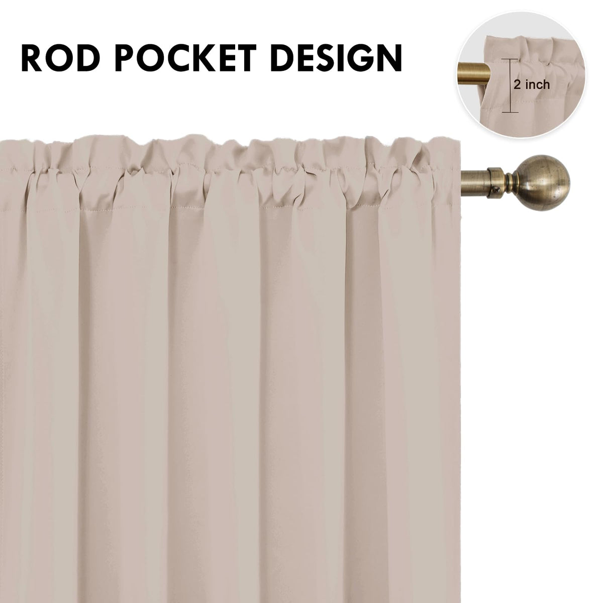 Short Blackout Curtains 60 x 36 Inch Long for Kitchen RV Bunk Camel (2 Count)