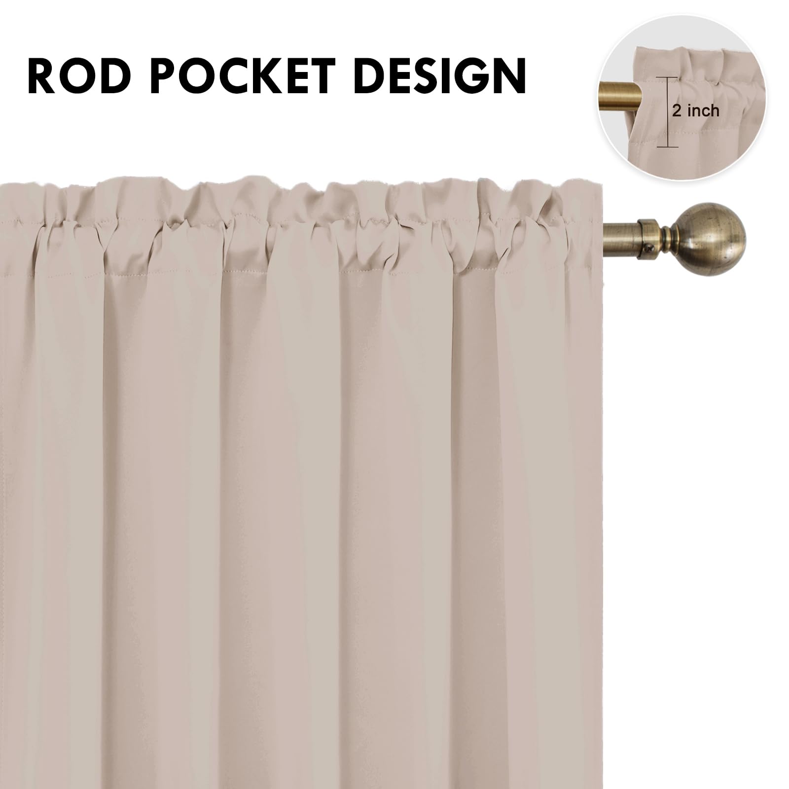 Short Blackout Curtains 60 x 36 Inch Long for Kitchen RV Bunk Camel (2 Count)