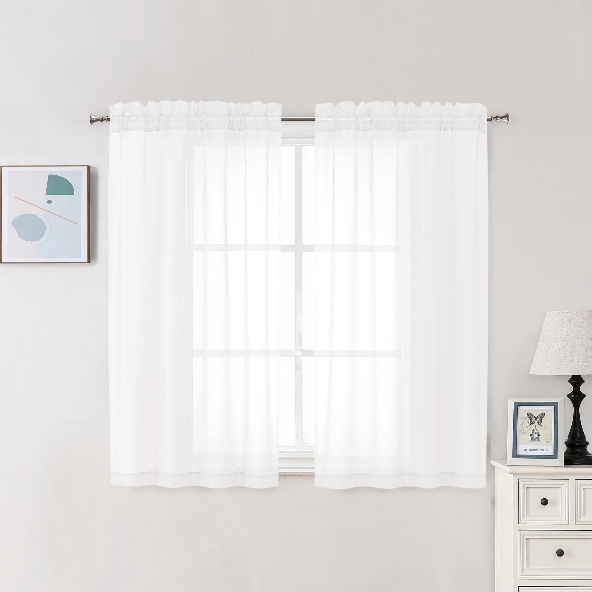 White Sheer Curtains 48 Inch Long (2 Count)