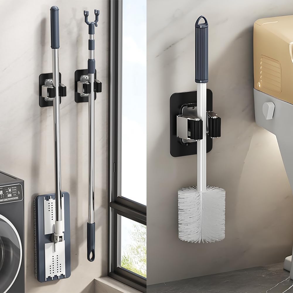 3 Pack Broom Holder Wall Mount & Mop Wall Mount Organizer (3 Count)