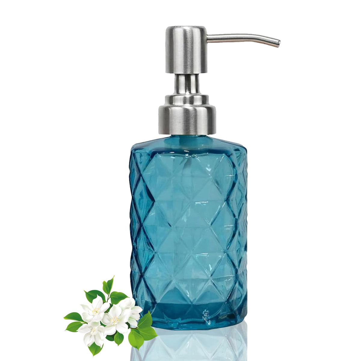 12Oz Blue Glass Soap Dispenser