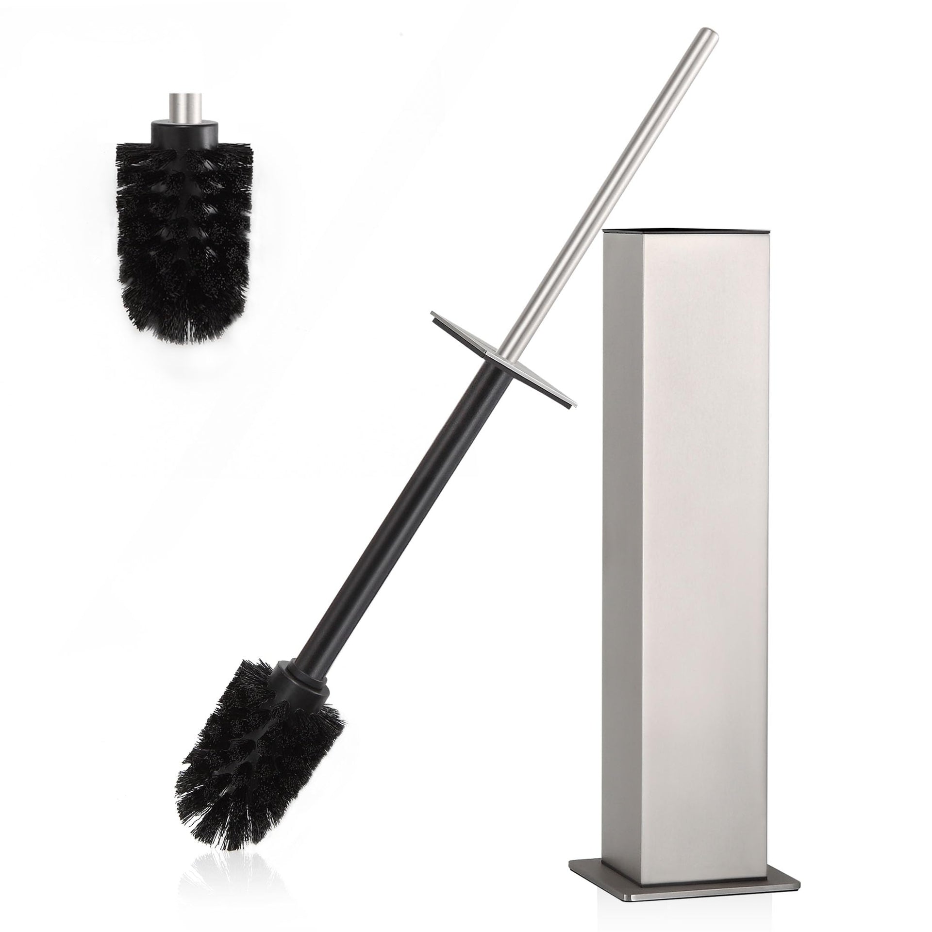 Toilet Brush and Holder Set Brushed Nickel Stainless Steel 304 Square Freestanding Toilet Brush for Bathroom