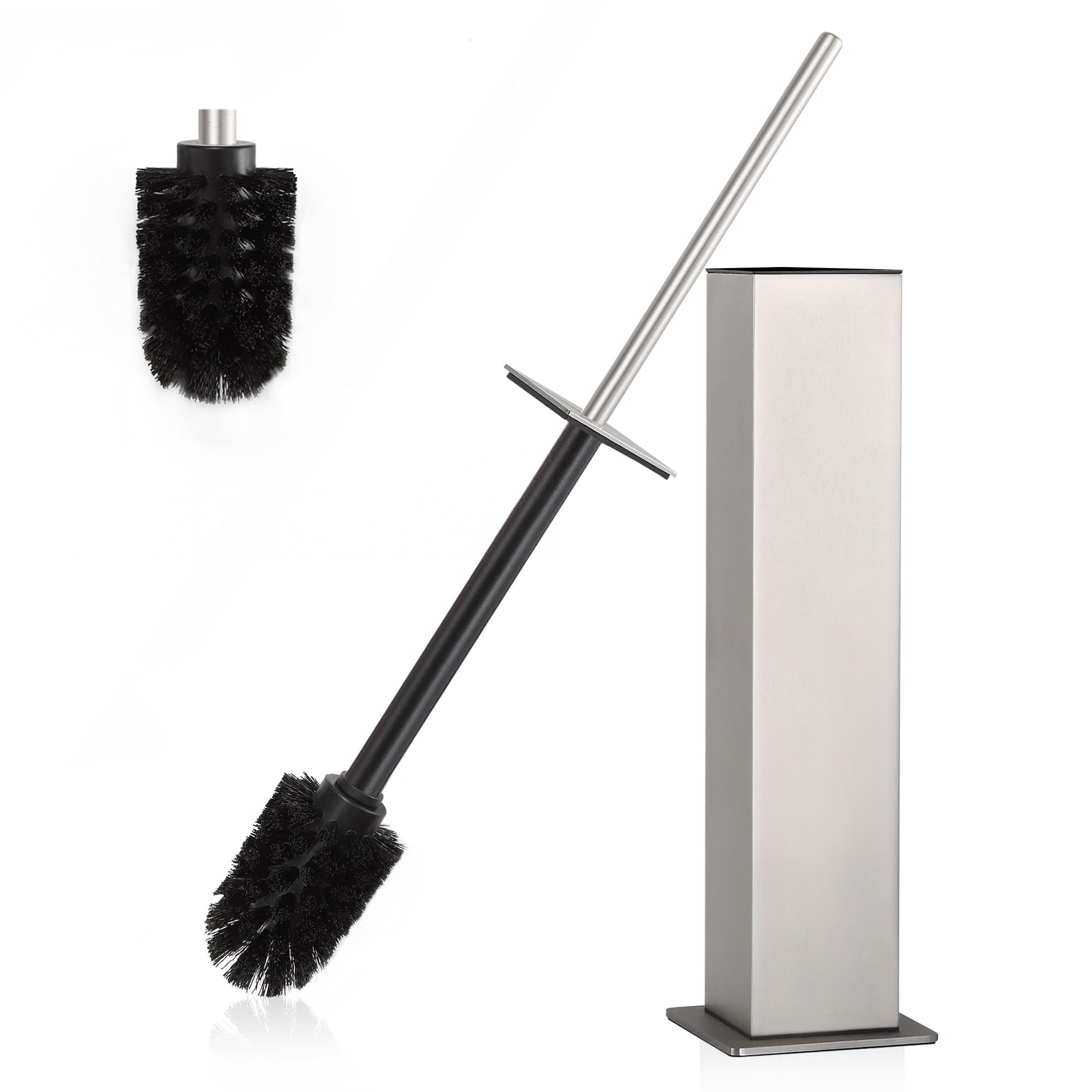 Toilet Brush and Holder Set Brushed Nickel Stainless Steel 304 Square Freestanding Toilet Brush for Bathroom