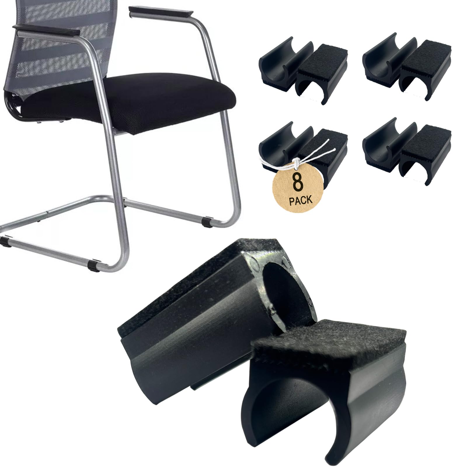 Rectangle U Shaped Sled Chair Leg Tips Cap with Felt Pads (8 Count)