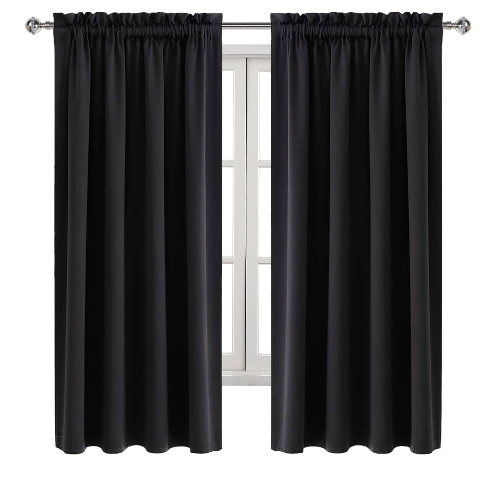 Blackout Curtains for Bedroom Living Room 52 x 63 Inch Long Black