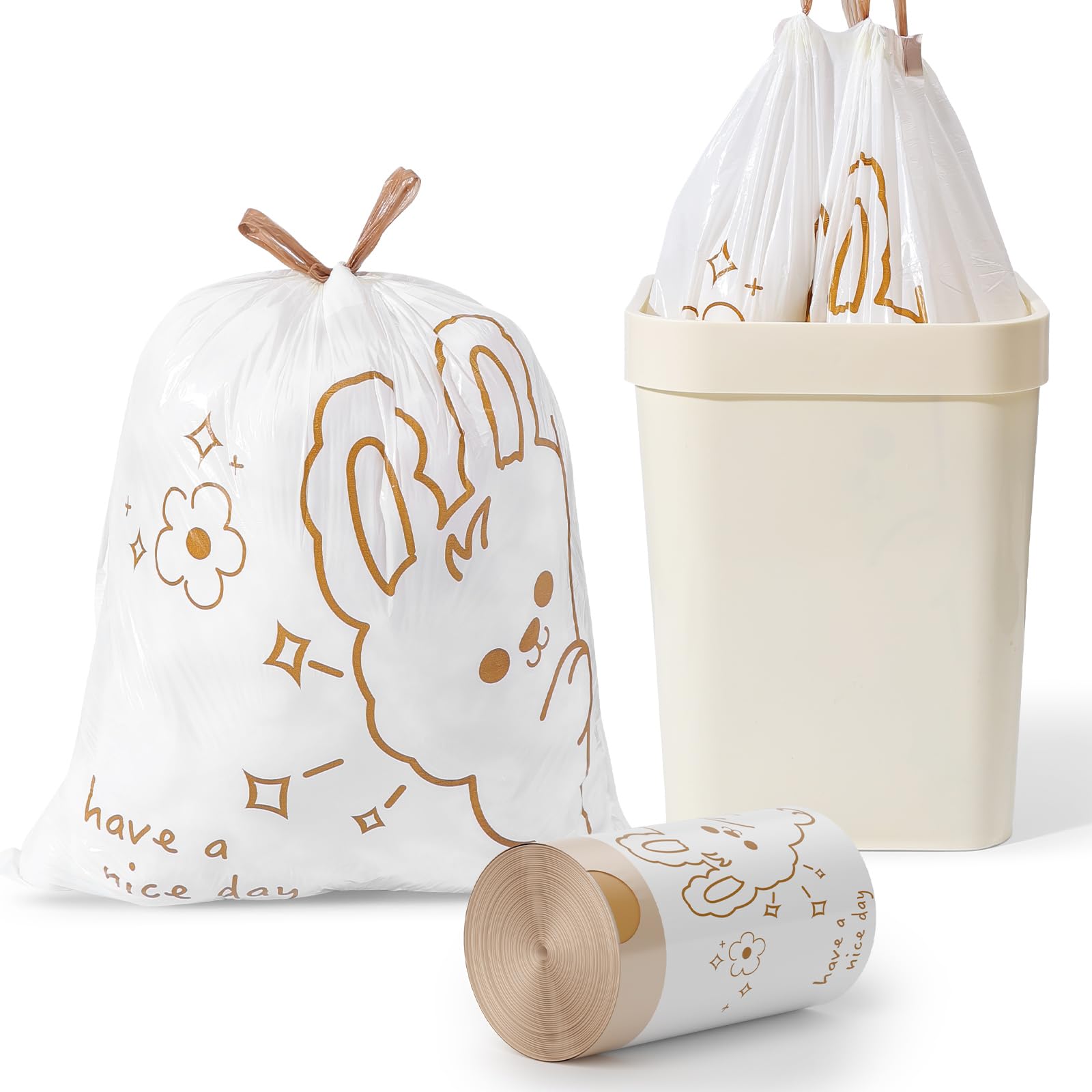 4 Gallon Trash Bags with Cute Rabbit Printed & Drawstring (60 Count)