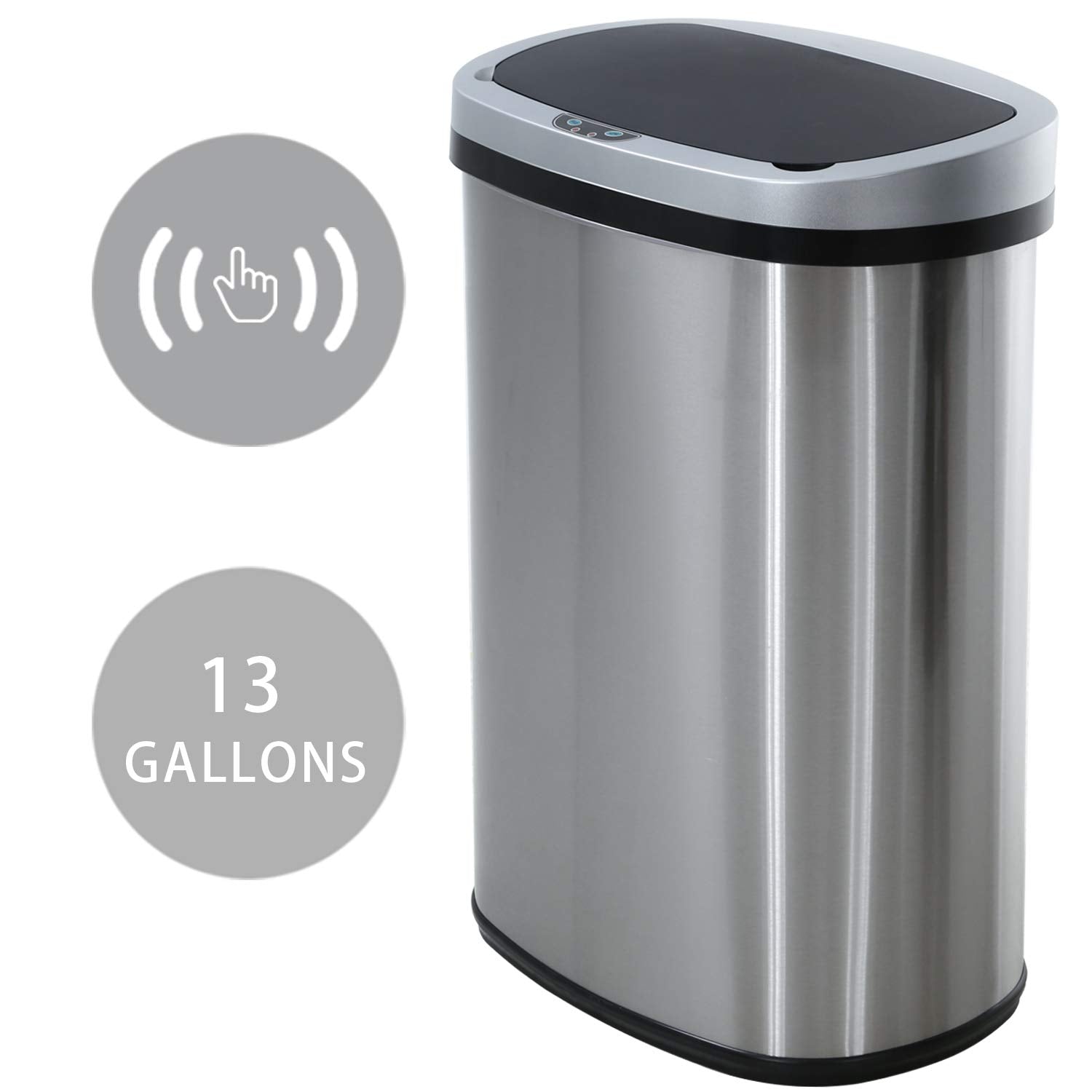 Trash Can Automatic Waste Bin Mute Metal Garbage Can with Lid Stainless Steel 13 Gallon 50 Liter for Kitchen