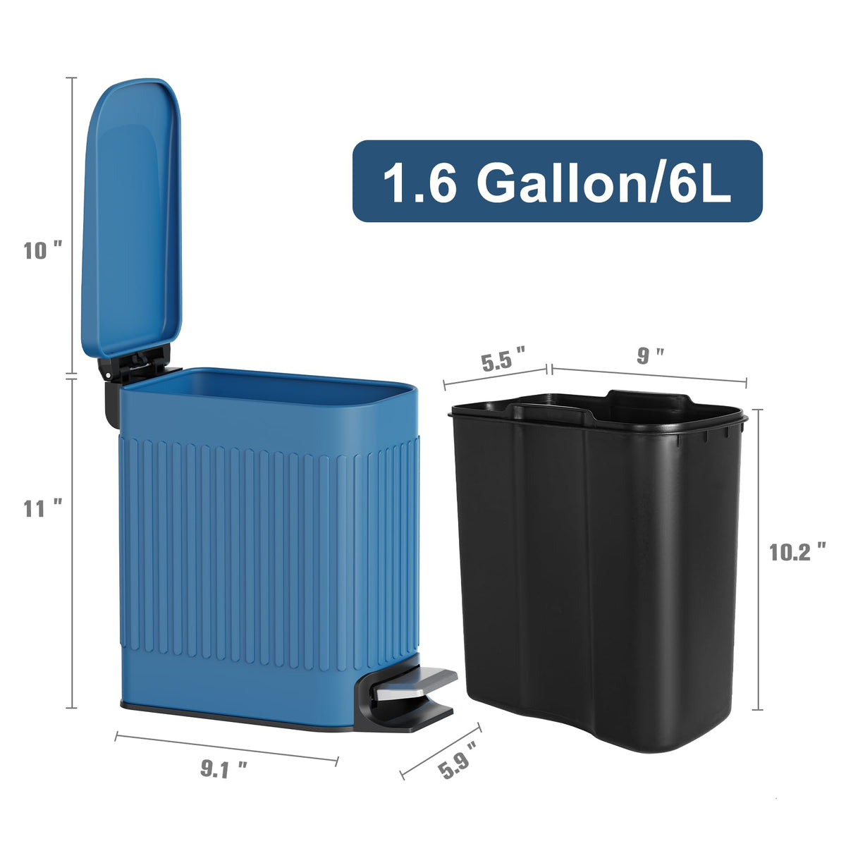 Slim Bathroom Trash Can with Lid Soft Close & Pedal
