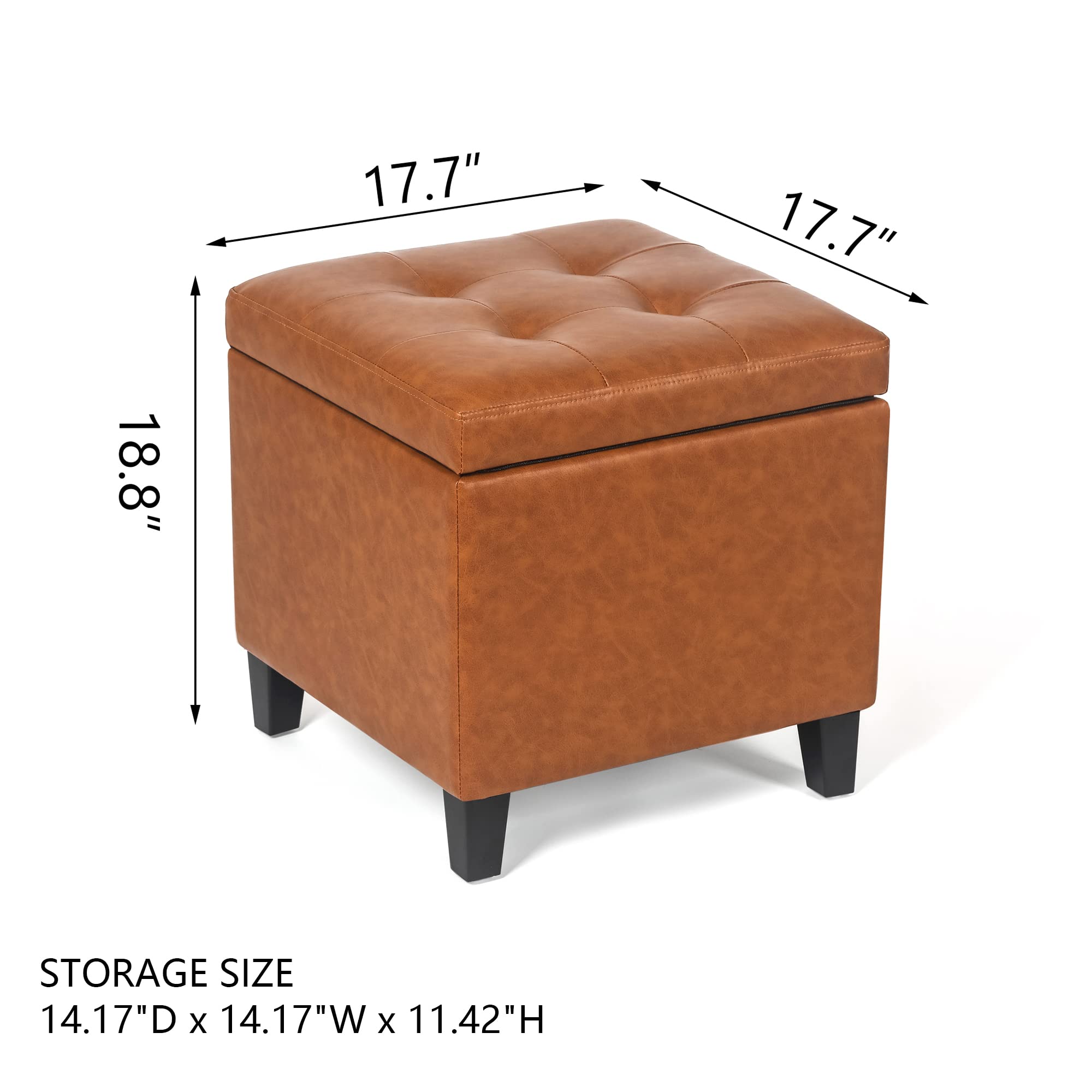 17.7" Leather Cube Storage Orange Ottomans for Living Room