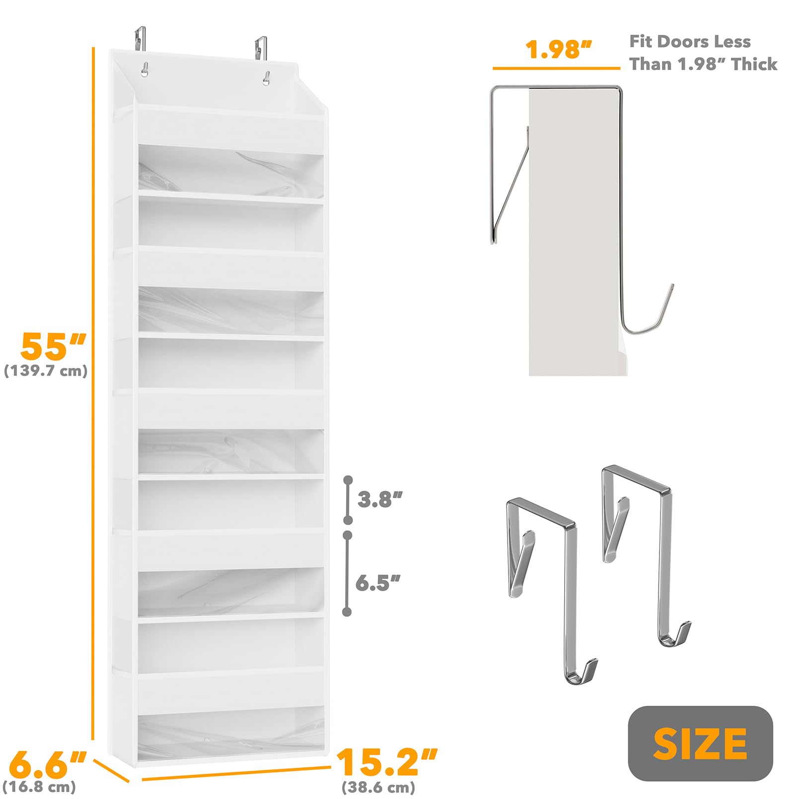 1 Pack Over The Door Organizer with 5 Large Pockets and 10 Mesh Side Pockets