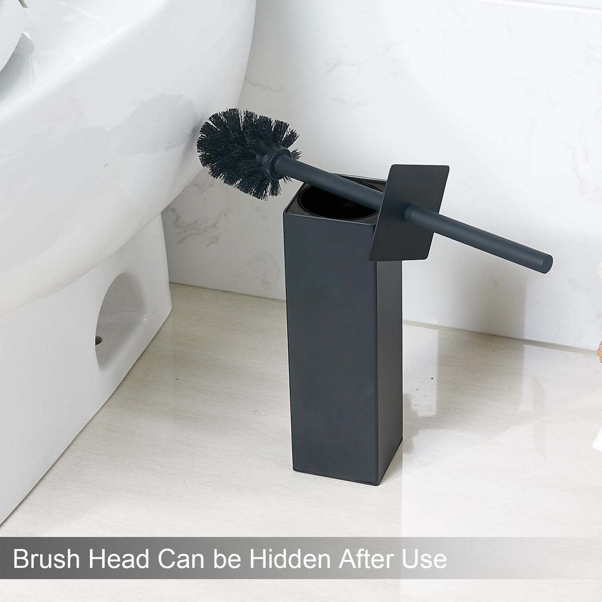 Matte Black Square Stainless Steel Toilet Brush with Holder