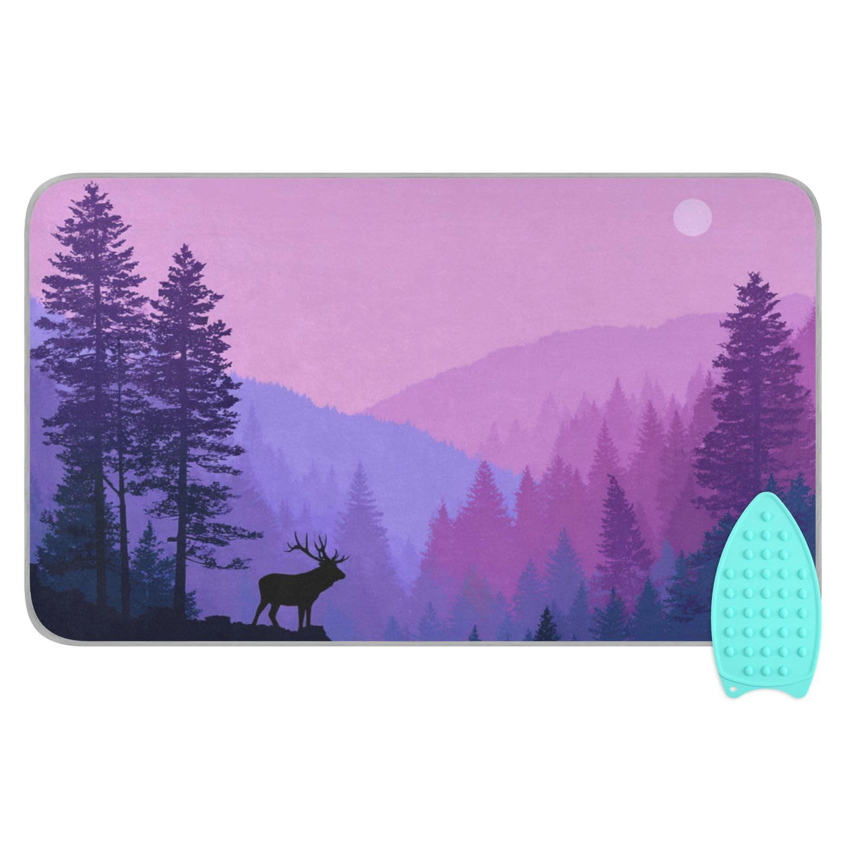 Purple Stag Mountains and Forest Ironing Mat Portable Ironing Pad Blanket with Silicone Iron Rest for Table Top Travel Heat Resistant Double