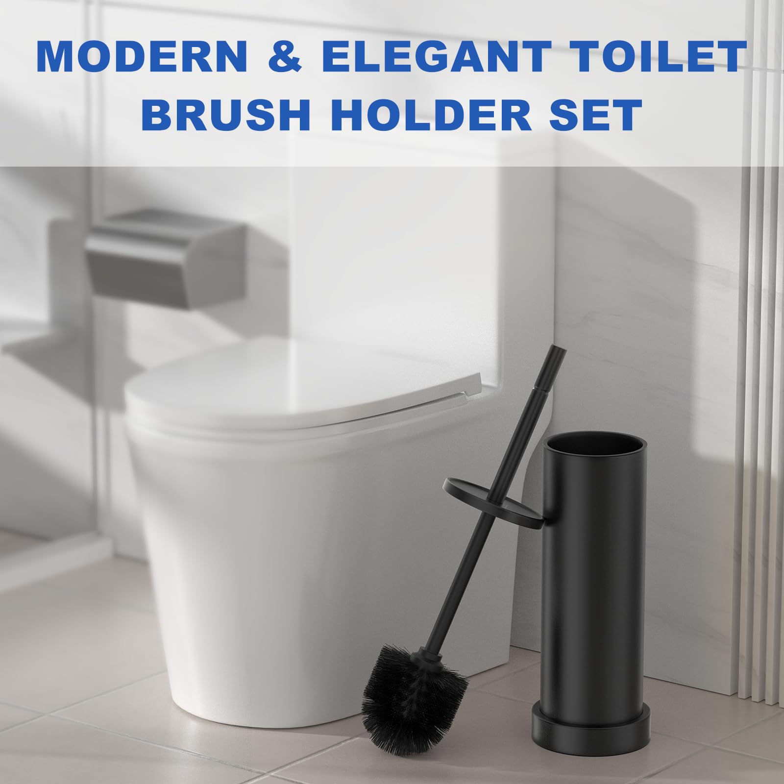 2 PCS Black 304 Stainless Steel Toilet Brush and Holder Set (2 Count)