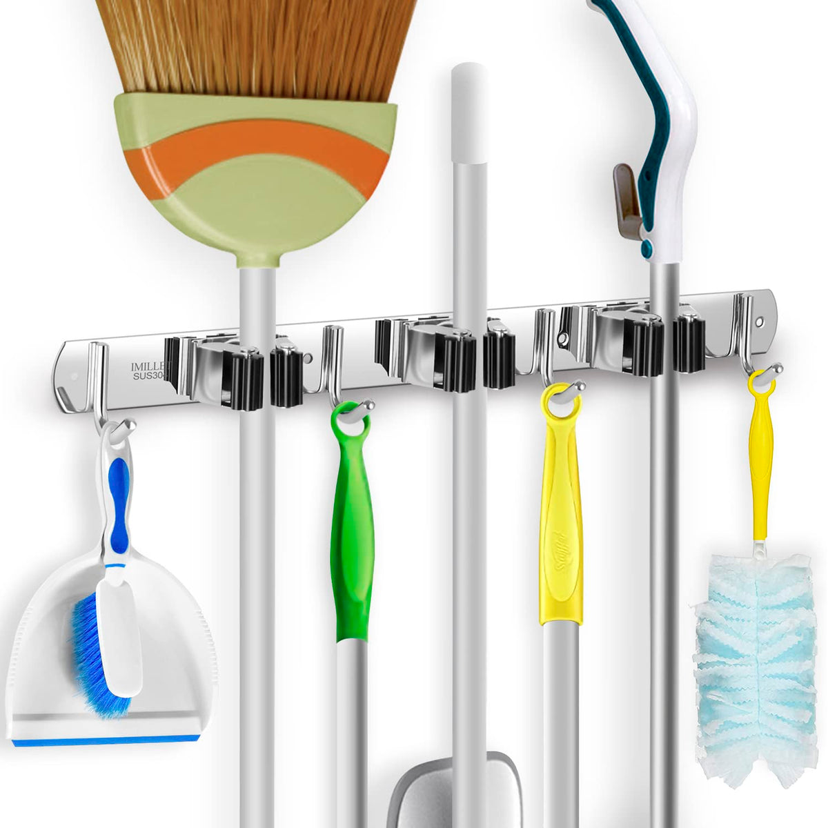 Broom Holder Wall Mount Stainless Steel Mop Organizer