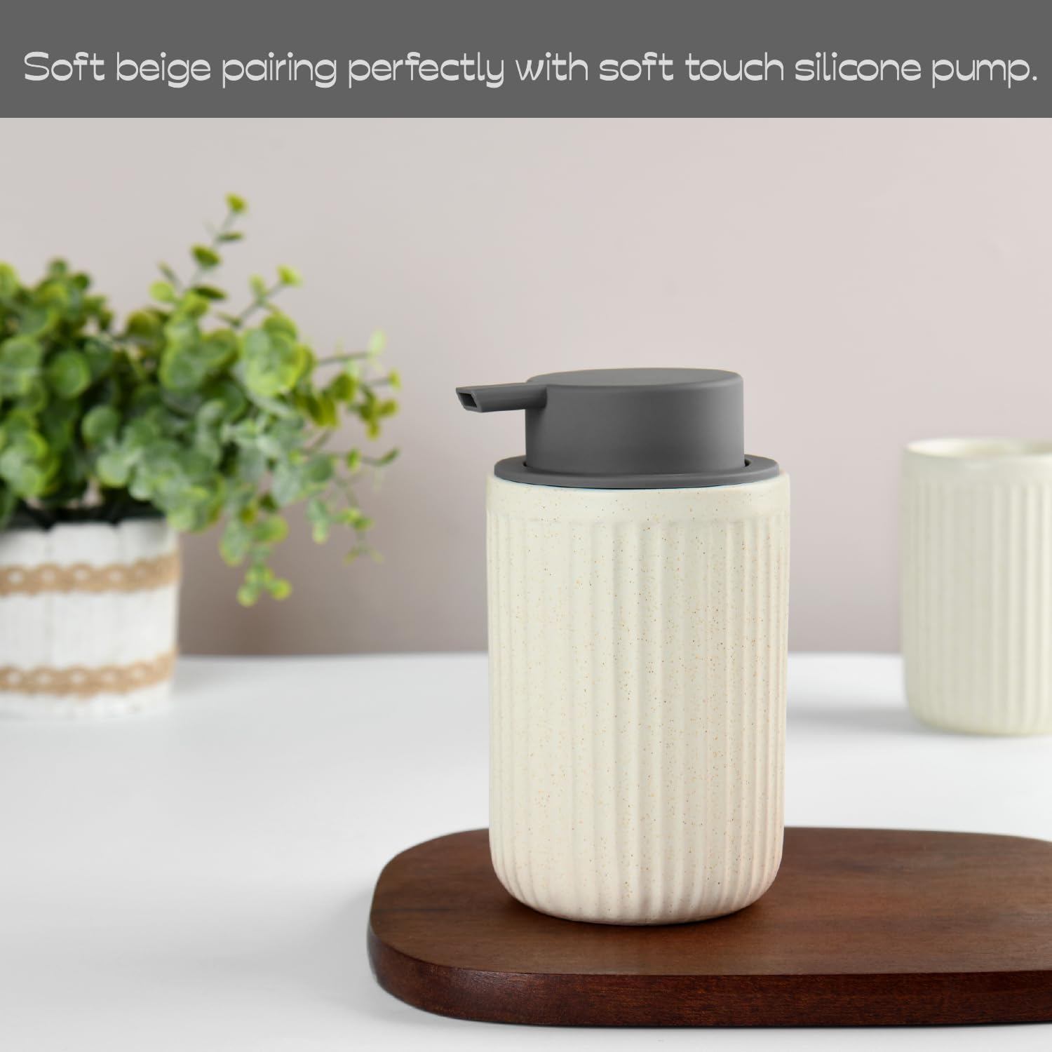 Speckled Beige Rippled Ceramic Foaming Soap Dispenser