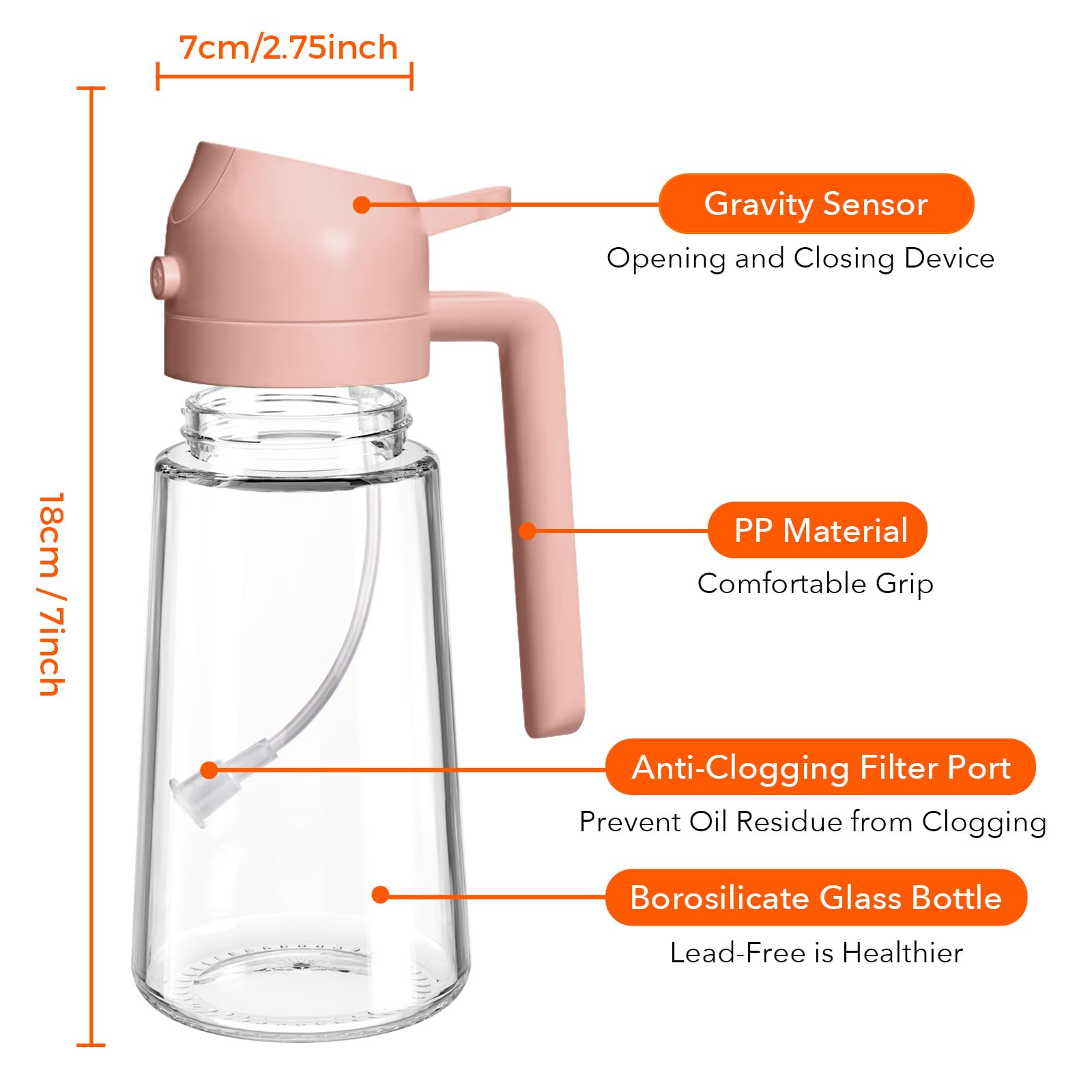 16oz 470ml Glass Olive Oil Sprayer for Cooking with Stickers
