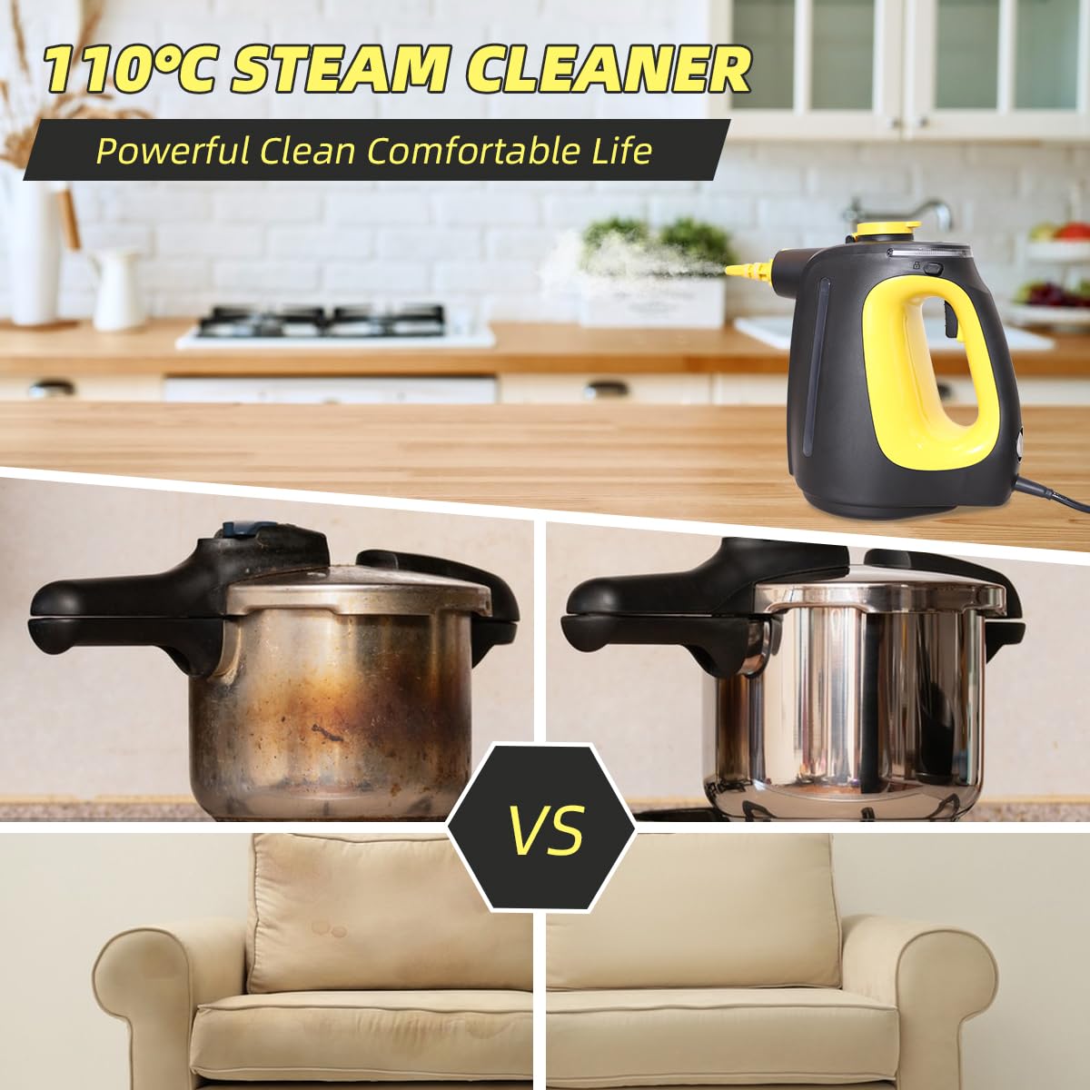 Handheld Steam Cleaner with 9 pcs Accessories 530ml for Cleaning Home