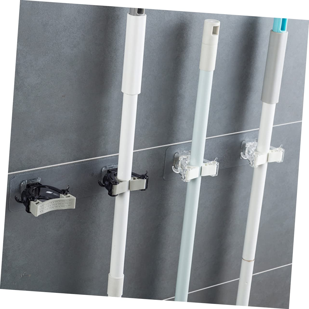 Dual Buckle Mop Holder Wall Mounted Seamless Mop Hook for Home Kitchen Bathroom Organizer Punch Heavy Duty Broom Hanger Clip Black