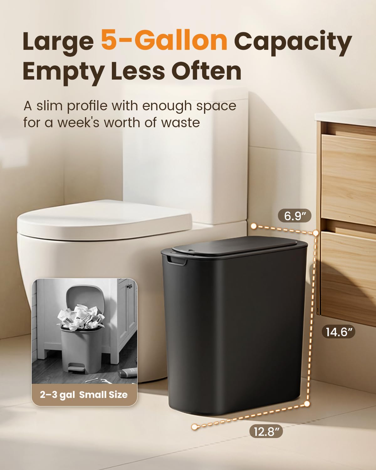 5 Gallon Automatic Bathroom Trash Can with Lid