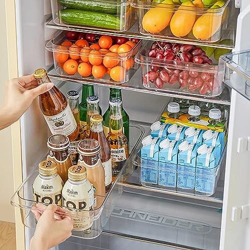 2Pack Roll Out Fridge Caddy Bins Pull Out Drawer with Wheels Refrigerator Organizer Bins with Handles Divided Fruit Caddy for Fridge Pantry Cabinet Storage Cans Drinks