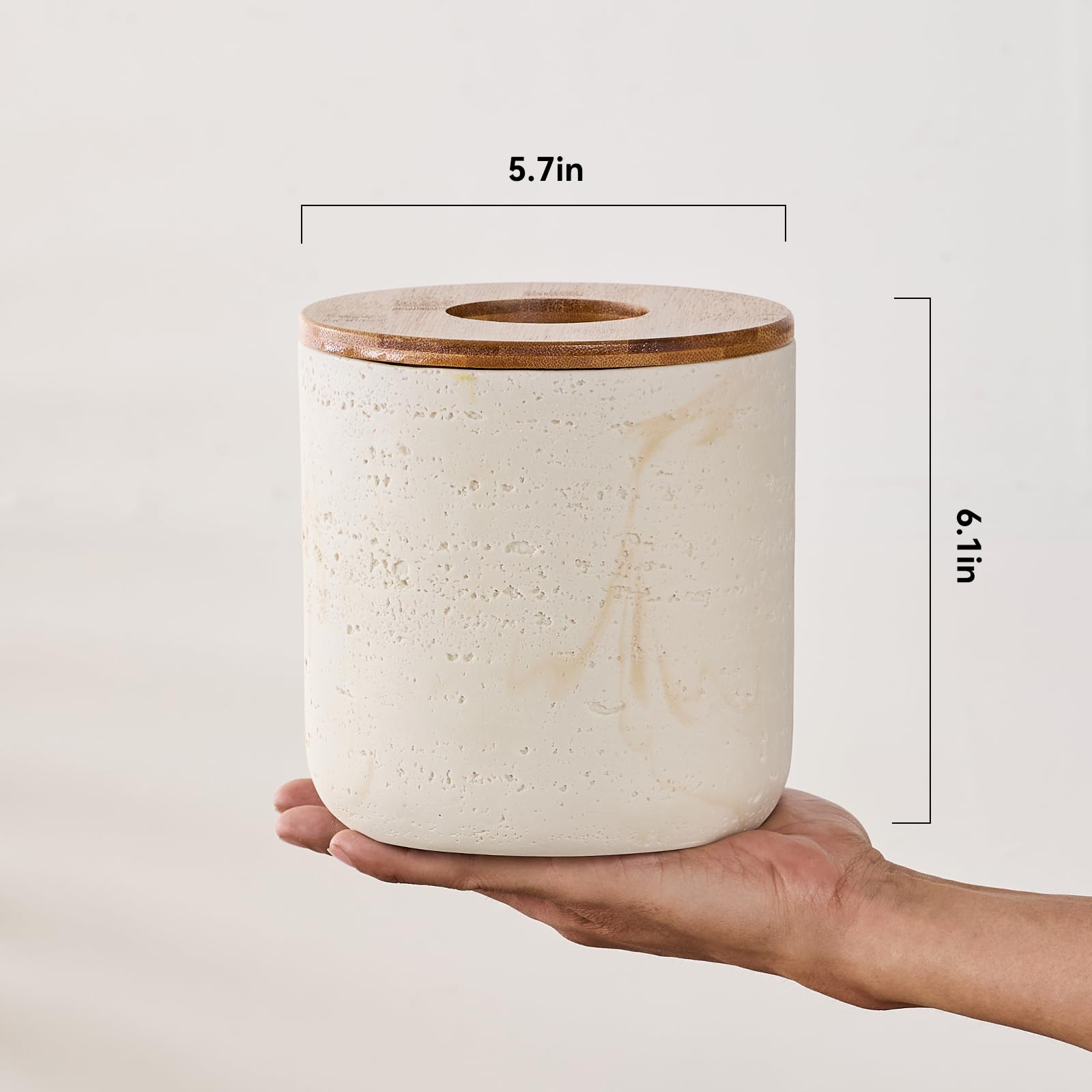 Natural Travertine Textures Beige Mini Trash Can with Bamboo Lid