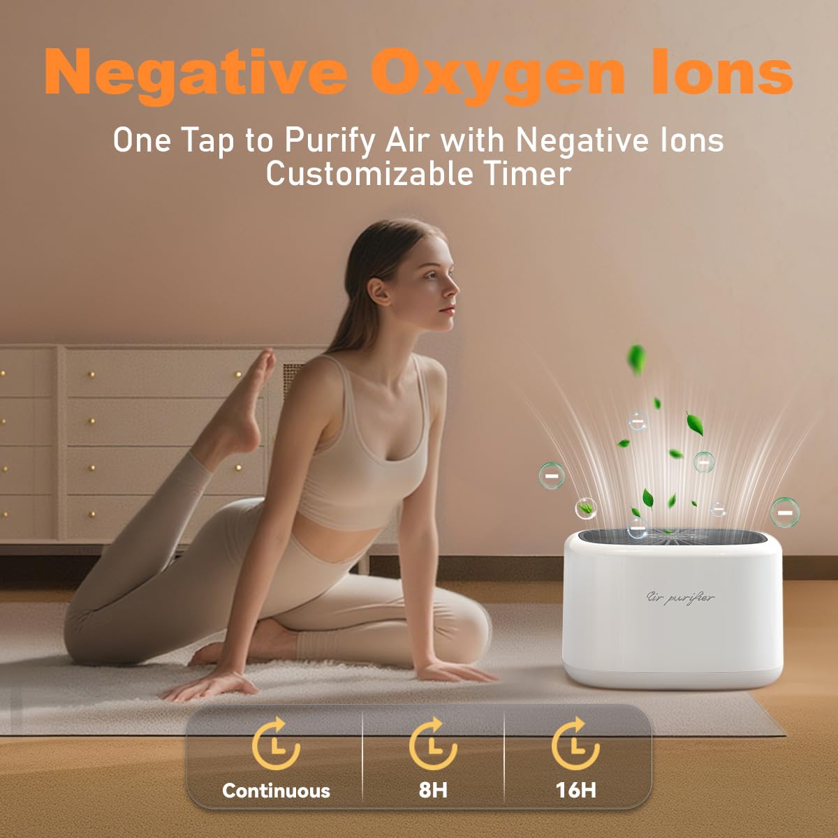 Air Purifier Negative Oxygen Ion for Home HEPA Filter 5 Layers Filtration 3 Fan Modes Purifiers Ultra Quiet 20dB Sleep Mode 12 Color Lights 10 Brightness 3 Timers Adjustable for Bedroom Office