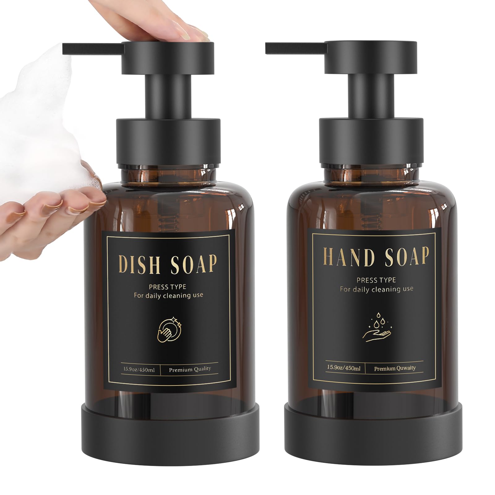 Glass Foaming Soap Dispenser 15oz Hand Soap Bottle (2 Count)