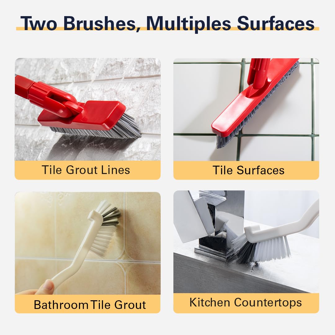Foxtrot Living Grout Brush with Long Handle and Scrubber