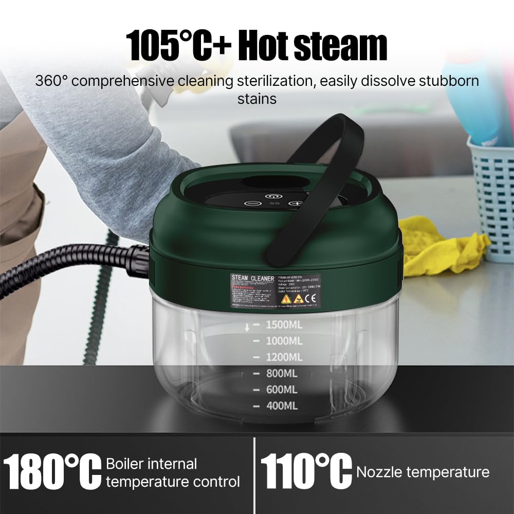 Pressurized Handheld Steam Cleaner with 3 Brushes and Extended Rod