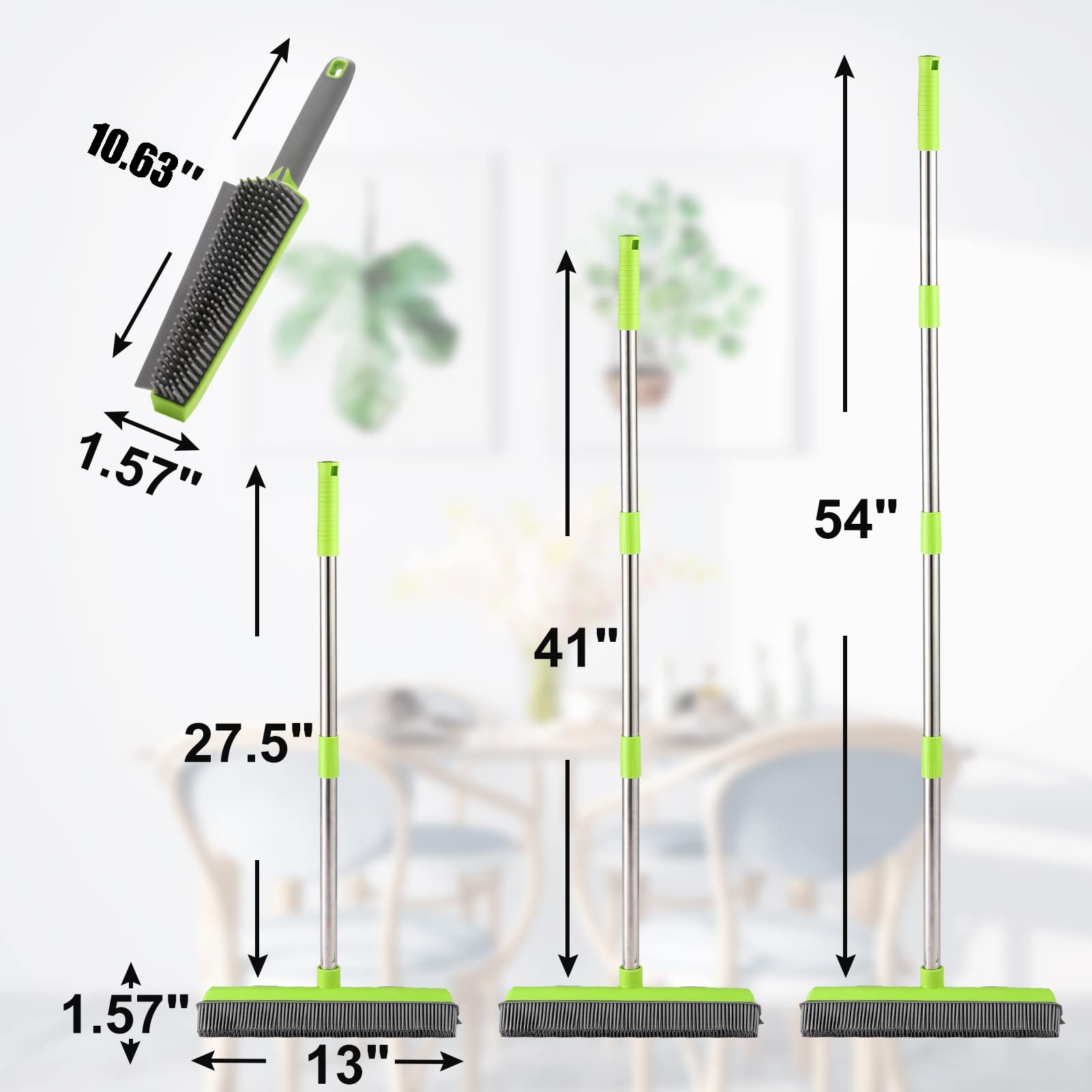 Rubber Broom with Squeegee for Carpet Pet Hair Remover