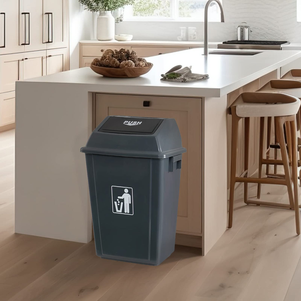 4 Pack 13 Gallon Plastic Kitchen Trash Can with Swing Lid (4 Count)