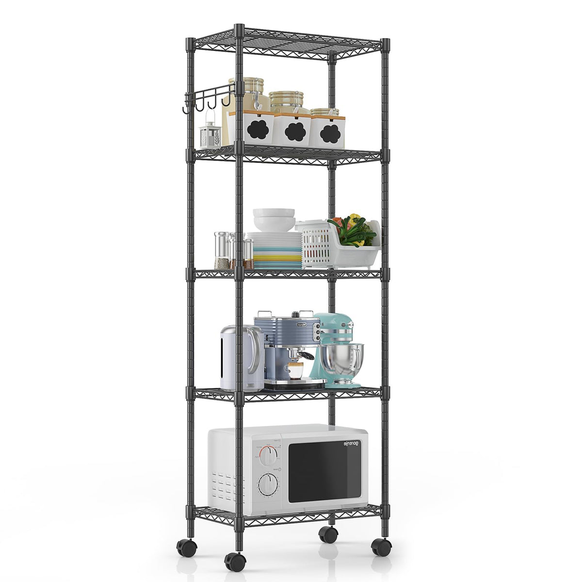 5 Tier Wire Shelving Unit on Wheels (5 Count)