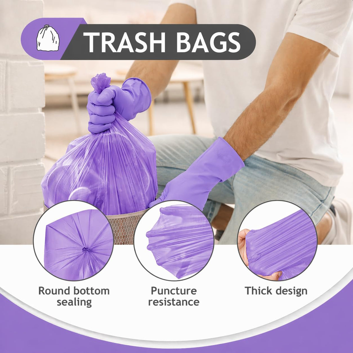 Small Purple Trash Bags 4 Gallon 160 Count Kitchen Garbage Bags