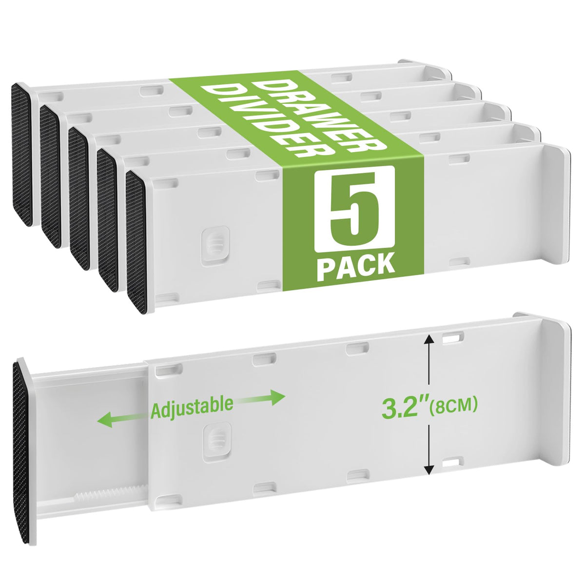 5 Pack Drawer Dividers 3.2" High Slim Organizers Expandable 10.8