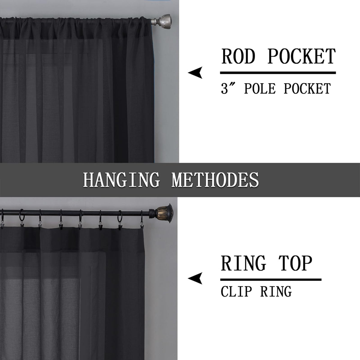 Sheer Curtains Living Room Linen Textured Curtain Sheers Light Filtering Voile Rod Pocket Curtains for Bedroom (2 Count)