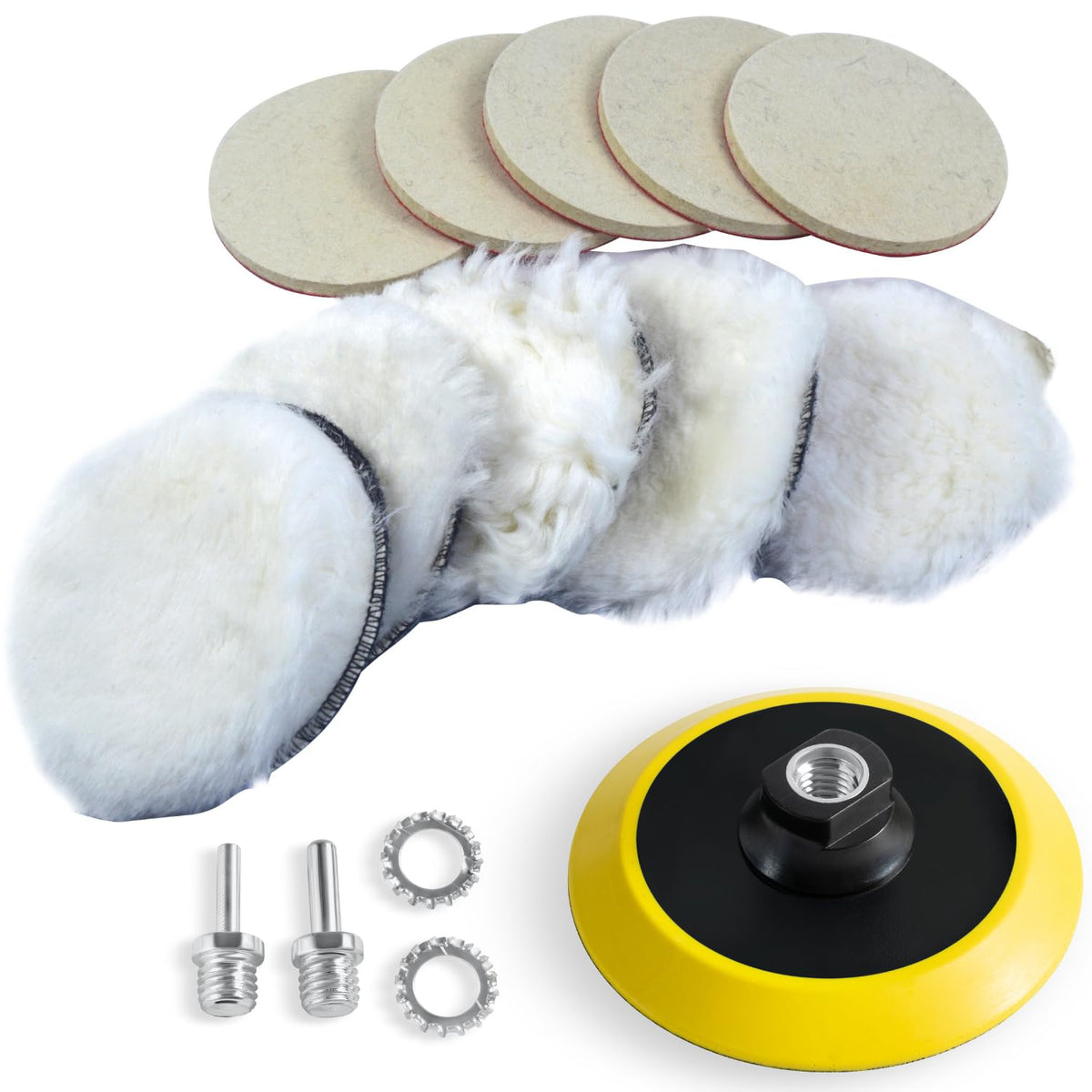 5 Inch Wool Polishing Kit for Drill or Angle Grinder or Orbital (10 Count)