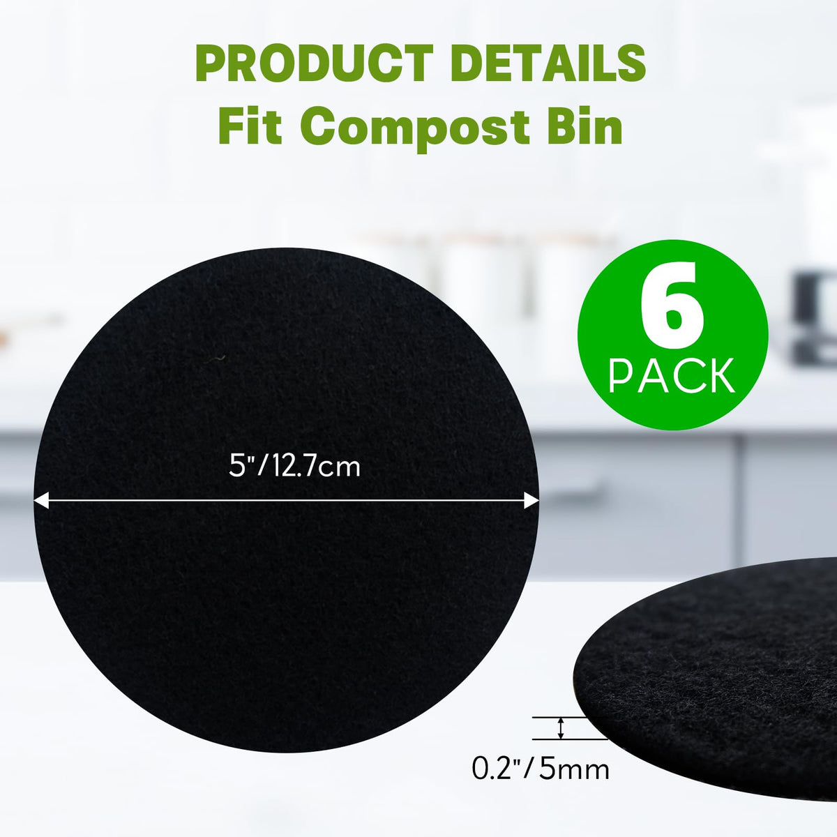 6 Pack Charcoal Filters for Compost Bin Bucket (6 Count)
