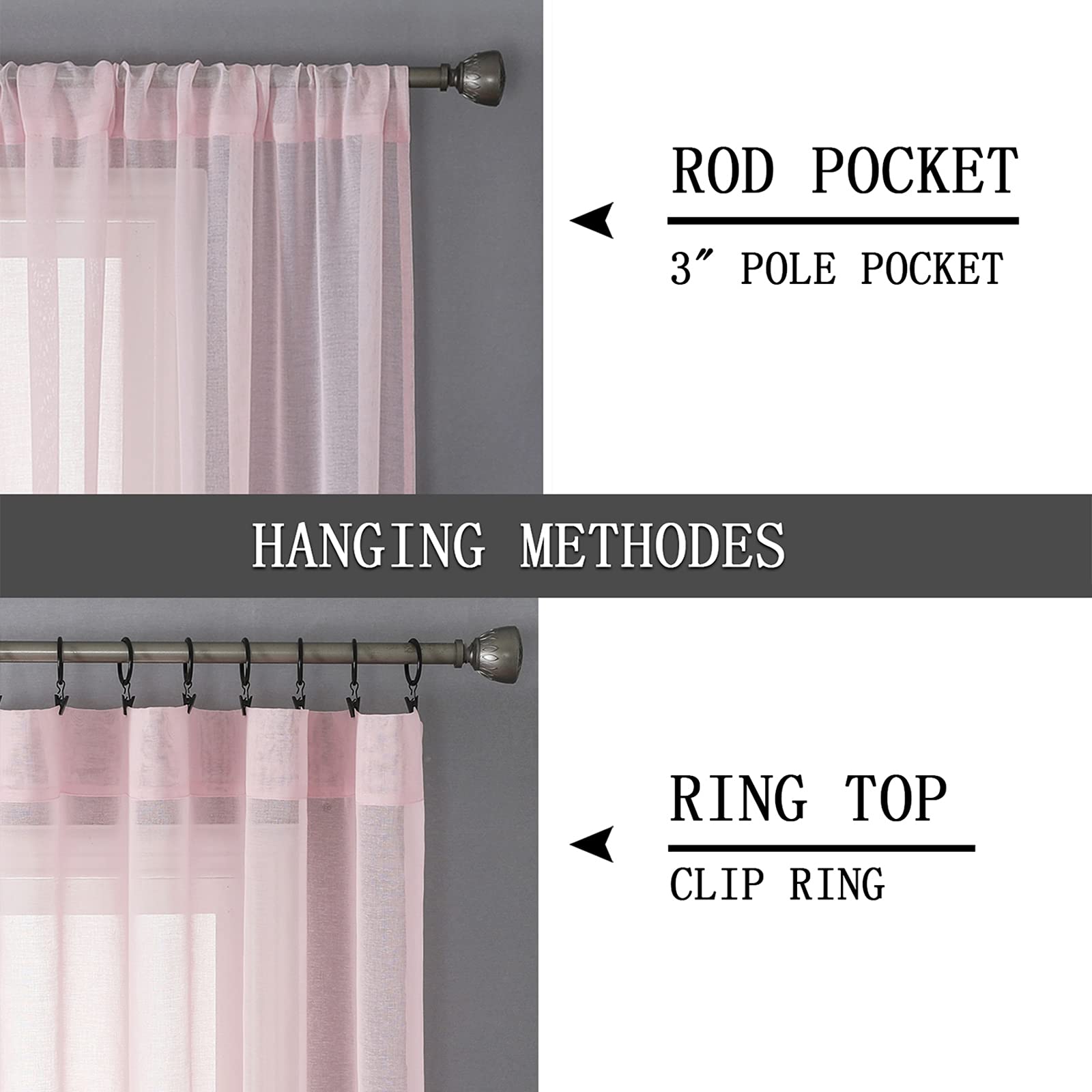 Short Sheer Curtain Linen Textured Living Room Curtains Sheer Light Filtering Rod Pocket Voile Curtain for Bedroom