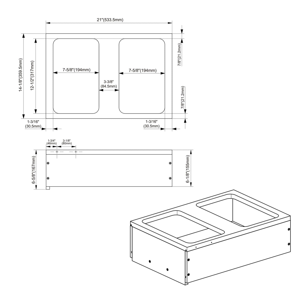 Dowell B18 B21 Wood Base Wastebasket Pullout with Two 35Qt Plastic Bins