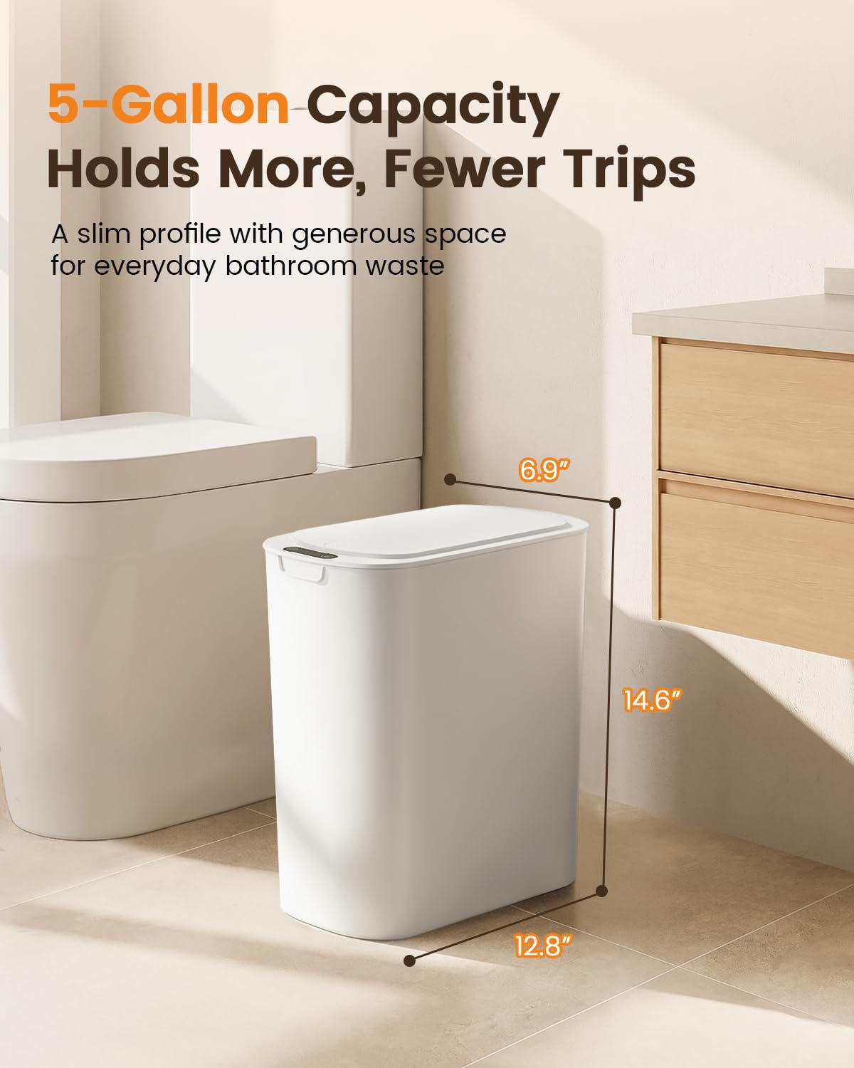 5 Gallon Automatic Bathroom Trash Can with Lid