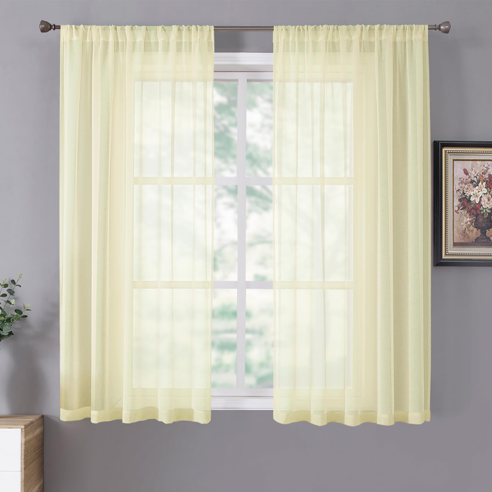 Sheer Curtains Living Room Linen Textured Curtain Sheers Light Filtering Voile Rod Pocket Curtains for Bedroom (2 Count)