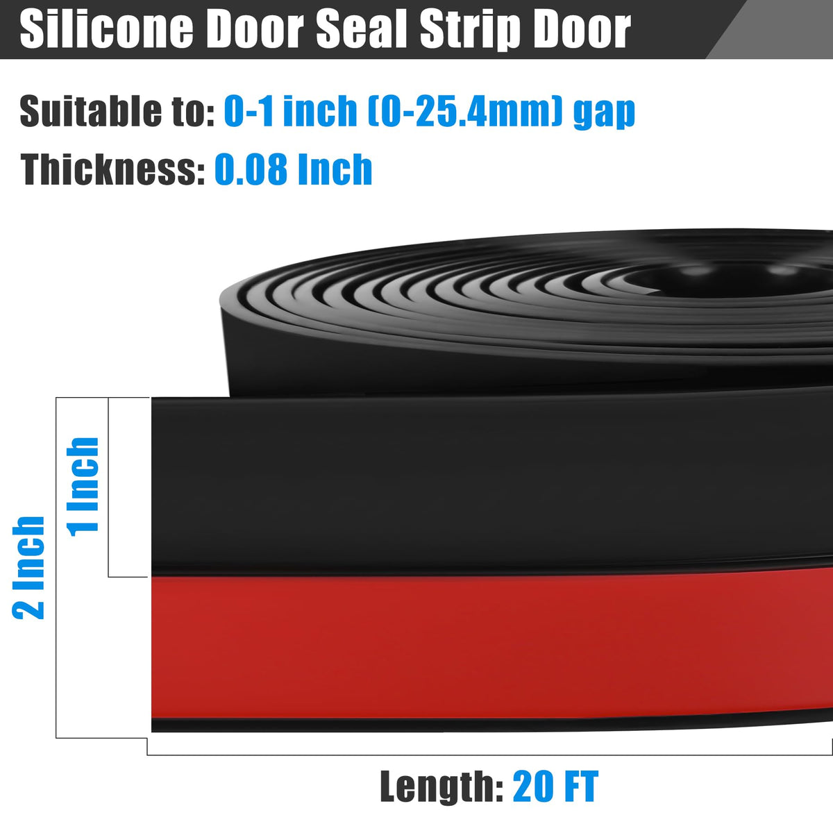 Draft Seal Tape for Doors and Windows 2 in x 20 Ft Silicone Weather Stripping Extra Thick 2mm Door Seal Strip with Strong Adhesive Draft Insulation Stopper Side Seal (20 Foot)