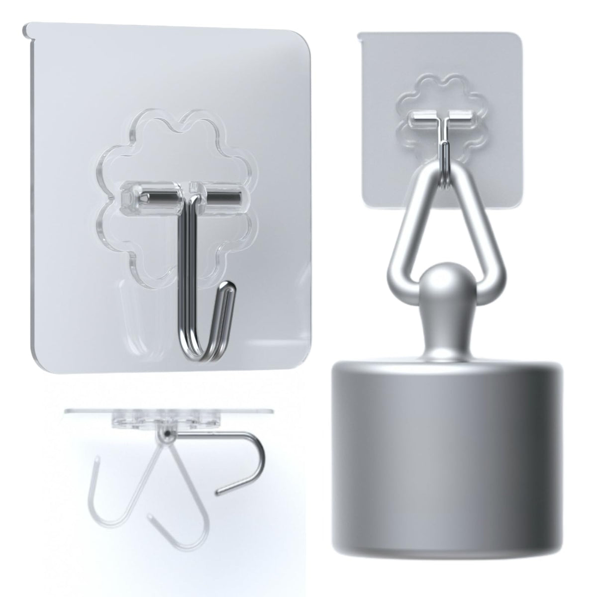 Adhesive Wall Hooks Heavy Duty 50LB Clear Hook 24 Pack for Hanging (24 Count)