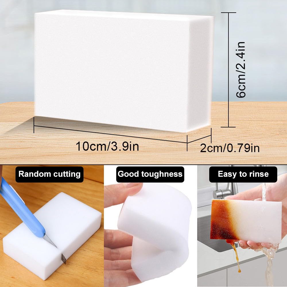 50 Pack) Eraser Sponge SmilePowo Maigc Cleaning Sponge Eraser Melamine Sponges in Bulk Boat Eraser Multi Surface Scrubber Foam Cleaning Pads - Bathtub, Floor, Baseboard, Bathroom, Wall Cleaner (50 Count)