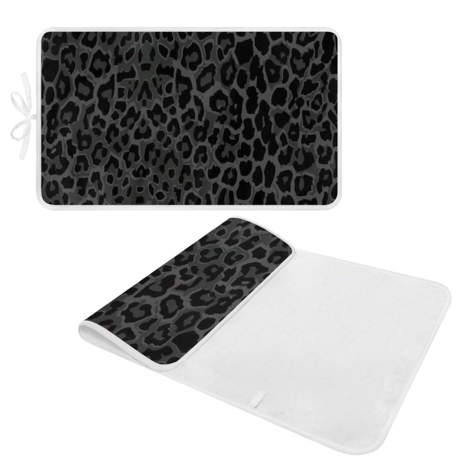 Black Ironing Mat Portable Leopard Print Ironing Pad for Steam Pressing on Tabletop or Bed