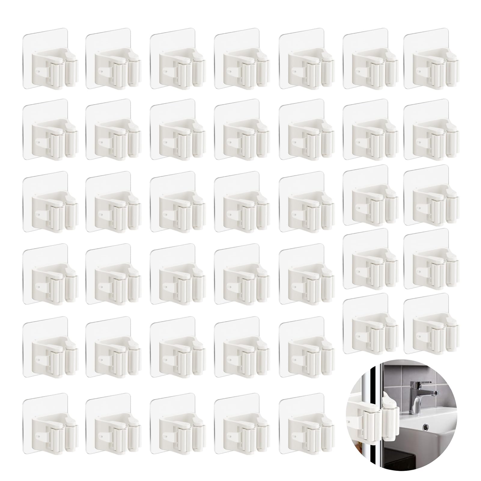 40 Pack Self Adhesive Broom Holder Wall Mount (24 Count)
