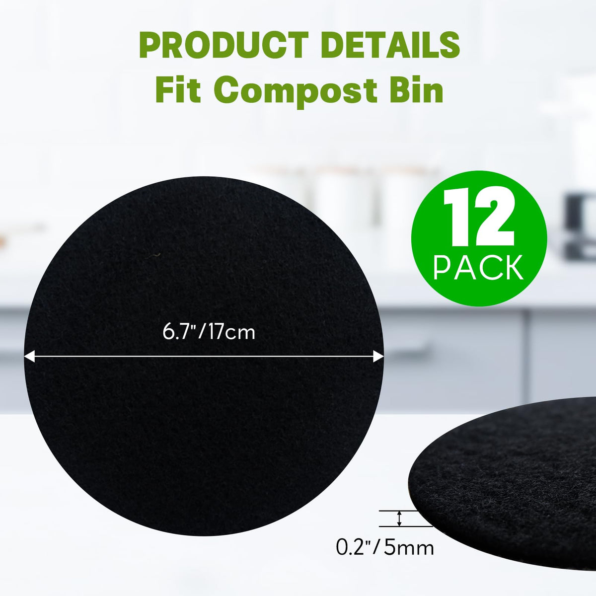 12 Pack 6.7 Inch Round Compost Bin Charcoal Filters (12 Count)