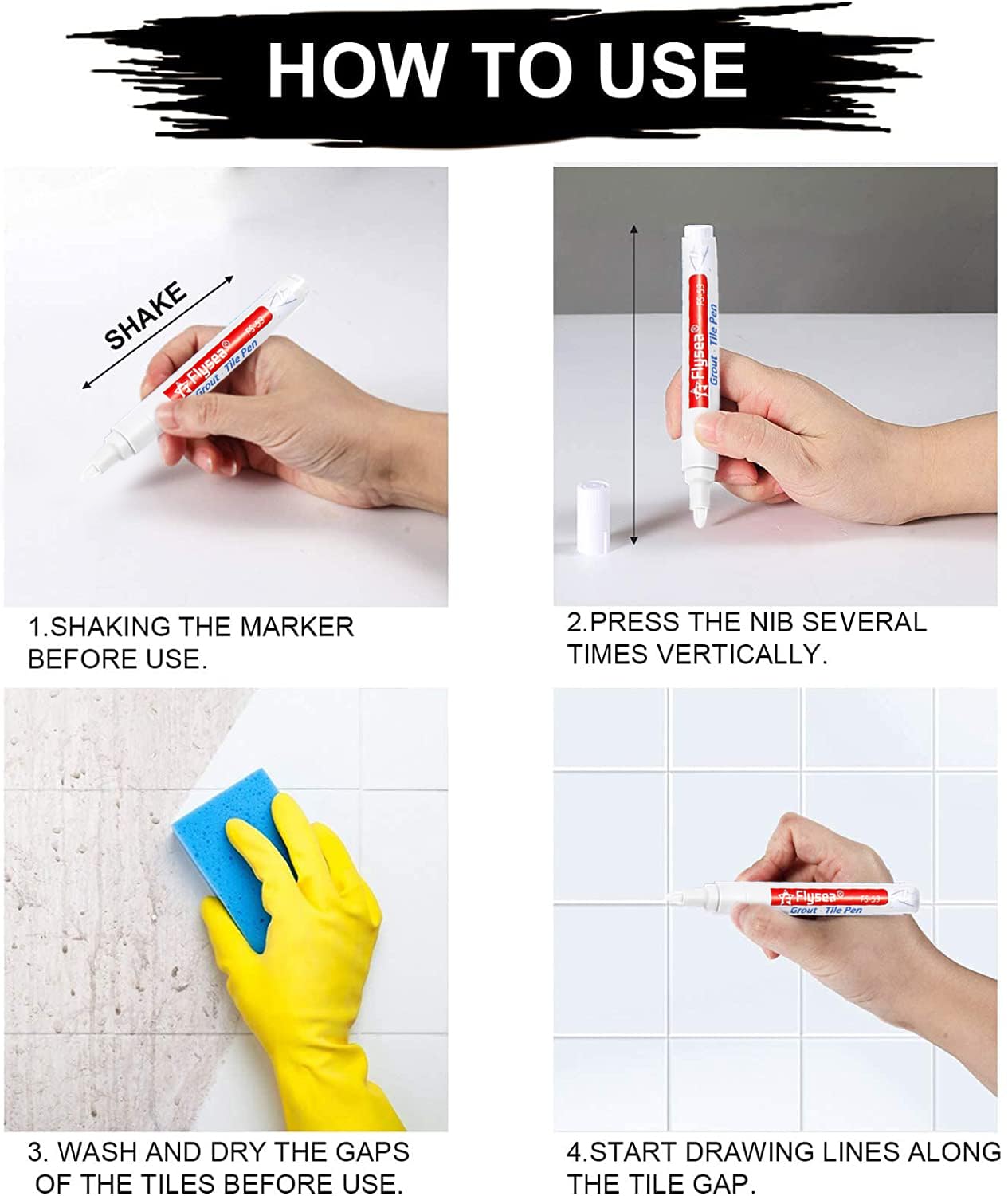 Grout Pen 12 Pack Water Based Tile Marker Repair Pens Professional for Bathroom (12 Count)