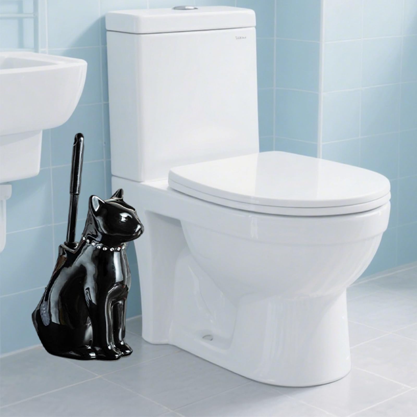 Ceramic Cat Toilet Brush and Holder Set (2 Count)